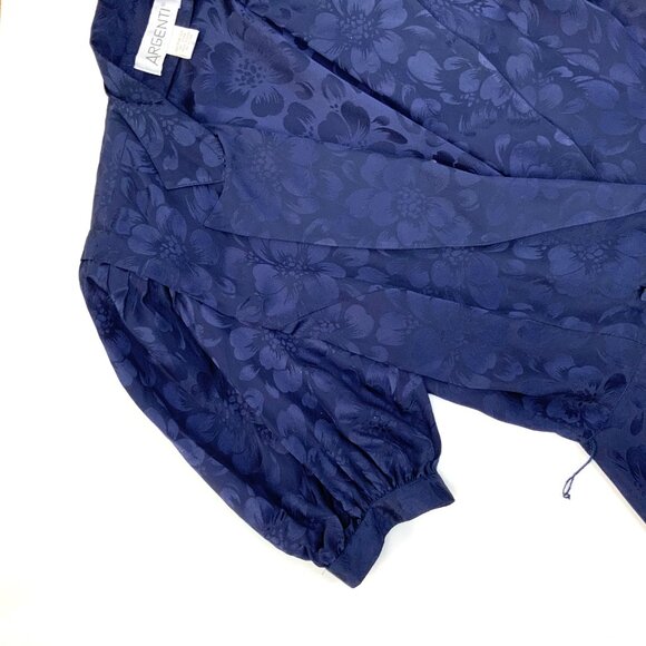 New Vintage Argenti Silk Floral Jacquard  Navy/Purple Peplum Blouse Size 8 - Picture 16 of 16